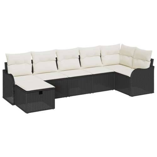 Set Vrtnih Sofa s Jastucima Crni Poli Ratan, 2-Sjedalni Vrtni Sofa s Odlaganjem i Jastucima Crni Poli Ratan Cijena