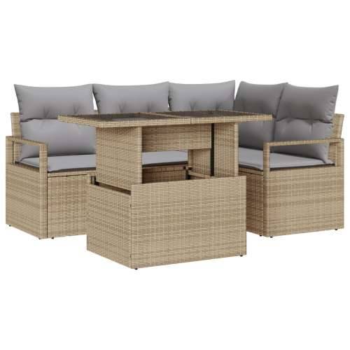 5 Dijelni Vrtni Sofa Set s Jastucima Bež Poli Ratan, 2-Sjedalni Vrtni Sofa s Jastucima Bež Poli Ratan Cijena