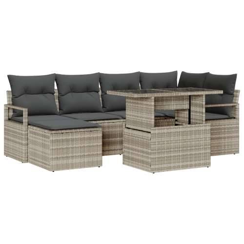 7 Kompletni Vrtni Sofa Set s Jastučićima Svijetlosivi Poli Ratan, 2-Sjedni Vrtni Sofa s Jastučićima Sivi Poli Ratan Cijena