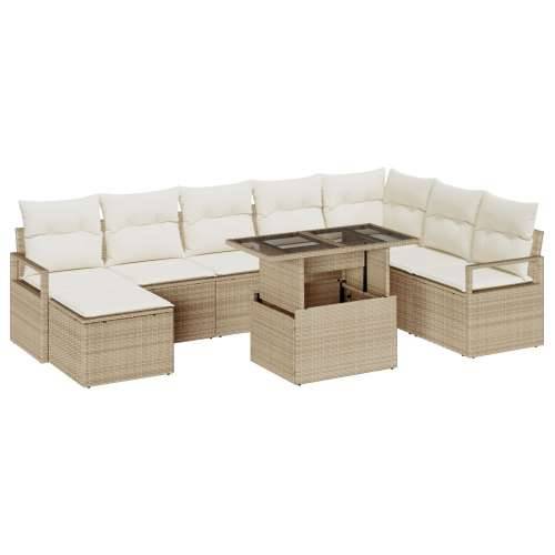 9-dijelni set vrtne sofe s jastučićima, bež, poli ratan, 2-sjedalna vrtna sofa s jastučićima, bež, poli ratan Cijena