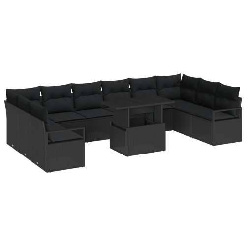 Set vrtnih sofa od 11 dijelova s jastučićima Crna Poli ratan, 2-sjedna vrtna sofa s jastučićima Crna Poli ratan Cijena