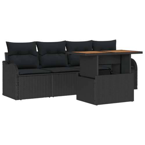 5-dijelni set vrtne sofe s jastuком crni poli ratan akacija, dvosjed vrtna sofa s jastuком crni poli ratan Cijena