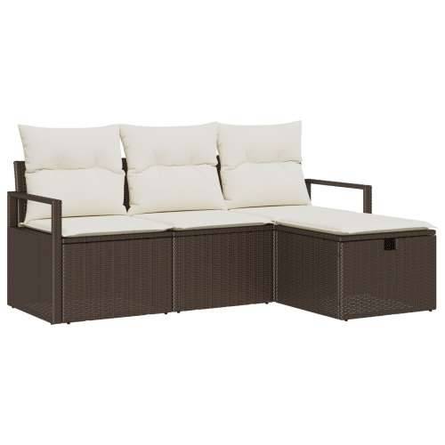 set od 4 dijela vrtnih sofa s jastučićima smeđi poli ratan, dvosed vrtna sofa s pohranom i jastučićima smeđi poli ratan Cijena