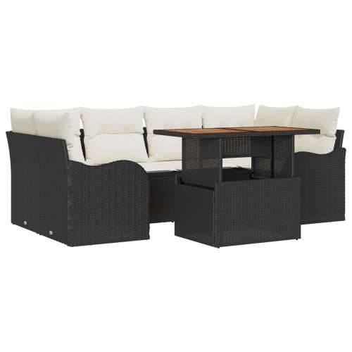 set od 7 dijelova vrtne sofe s jastučićima crni poli ratan akacija, 2-sjedala vrtna sofa s jastučićima crni poli ratan Cijena