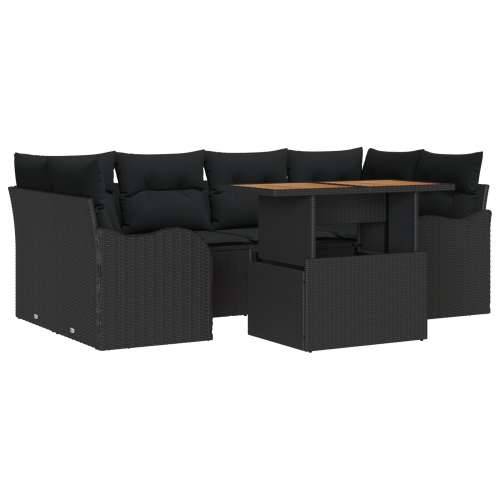 7 komadni vrtni sofa set s jastučićima Crna Poli ratan Akacija, 2-sjedna vrtna sofa s jastučićima Crna Poli ratan Cijena