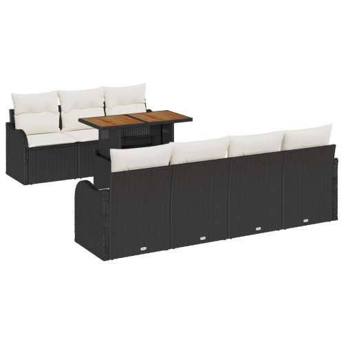 set vrtnih sofa od 8 dijelova s jastučićima Crni poli ratan akacija, dvosjed vrtna sofa s jastučićima Crni poli ratan Cijena