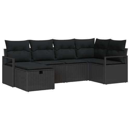 set vrtnih sofa (6 dijelova) s jastučićima, crni ratan, 2-sjedna vrtna sofa sa skladištem i jastučićima, crni ratan Cijena