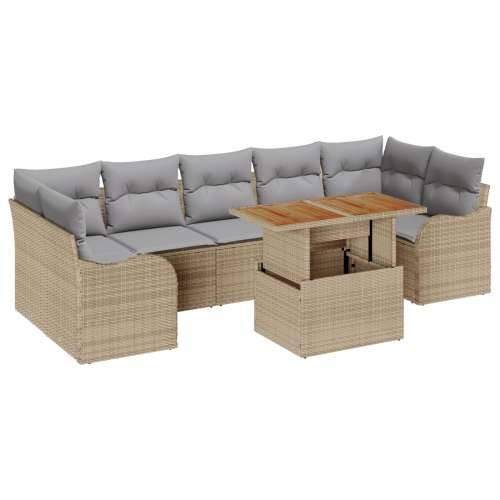 Vrtna garnitura - 8-dijelni set vrtnih sofa s jastucima bež Poly Ratan Acacia, 2-sjedalna vrtna sofa s jastucima bež Poly Ratan Cijena