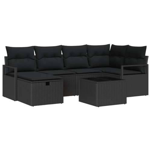7-dijelni vrtni sofa set s jastučićima Crni poli ratan, 2-sjedni vrtni kauč s pohranom i jastučićima Crni poli ratan Cijena