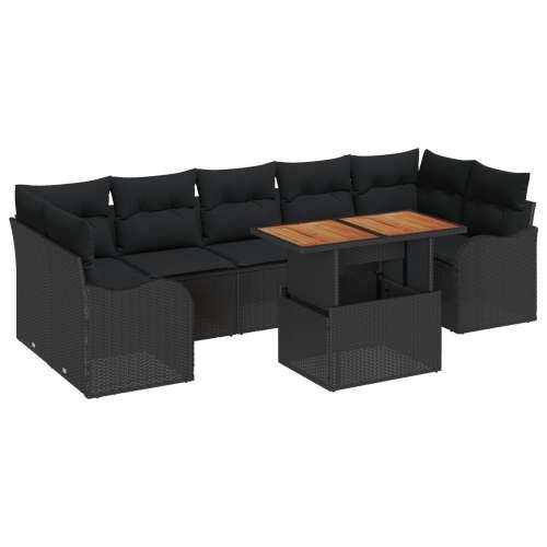 set od 8 dijelova vrtnih sofa s jastučićima u crnom poli ratan akaciji, dvosedni vrtni kauč s jastučićima u crnom poli ratan Cijena