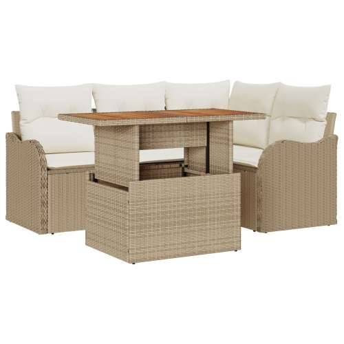 5-dijelni vrtni sofa set s jastučićima, bež poli ratan, akacija, 2-sjedni vrtni sofa s jastučićima, bež poli ratan Cijena