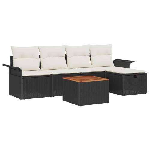 Vrtna garnitura - 6-dijelni set vrtnih sofa s jastučićima crni poly ratan, 2-sjedala vrtna sofa s pohranom i jastučićima crni po Cijena