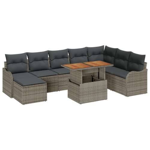 set od 9 dijelova vrtnih sofa s jastučićima, siva poli ratan, acacia, 2-sjedna vrtna sofa s jastučićima, siva poli ratan Cijena
