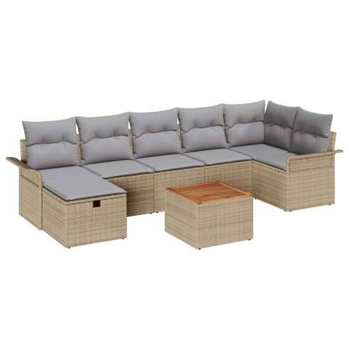 set od 8 vrtnih sofa s jastučićima bež poli ratan, dvosjedna vrtna sofa s pohranom i jastučićima bež poli ratan Cijena
