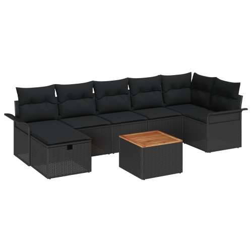 8 Dijelni Vrtni Sofa Set sa Jastucima Crni Poli Ratan, 2-Sjedalo Vrtna Sofa sa Skladištem i Jastucima Crni Poli Ratan Cijena
