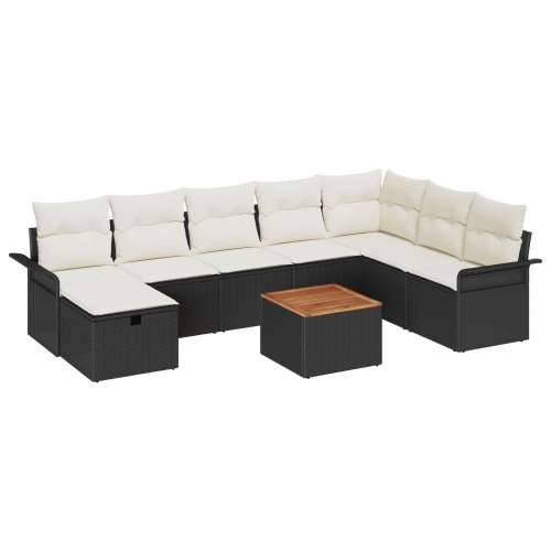 9-dijelni vrtni sofa set s jastučićima Crni poli ratan, 2-sjedna vrtna sofa s pohranom i jastučićima Crni poli ratan Cijena