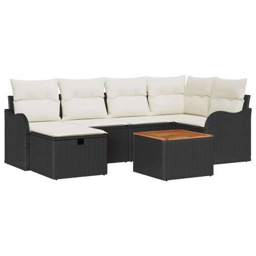 7-dijelni vrtni sofa set s jastučićima Crna Poli ratan, 2-sjedalna vrtna sofa s pohranom i jastučićima Crna Poli ratan Cijena