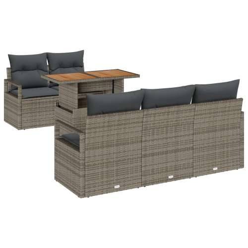 set od 6 komada vrtnih sofa s jastucima siva poli ratan akacija, dvosed vrtna sofa s jastucima siva poli ratan Cijena
