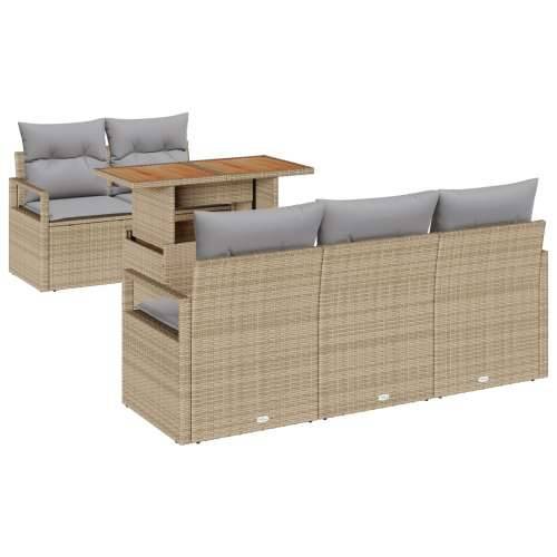 6-dijelni vrtni sofa set s jastučićima Bež Poli Ratan Acacia, dvosjedni vrtni kauč s jastučićima Bež Poli Ratan Cijena