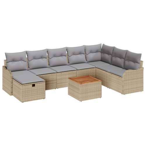 9 komada Vrtni Sofa Set s Jastučićima Bež Poli Ratan, 2-Sjedna Vrtni Sofa s Prostorom & Jastučićima Bež Poli Ratan Cijena