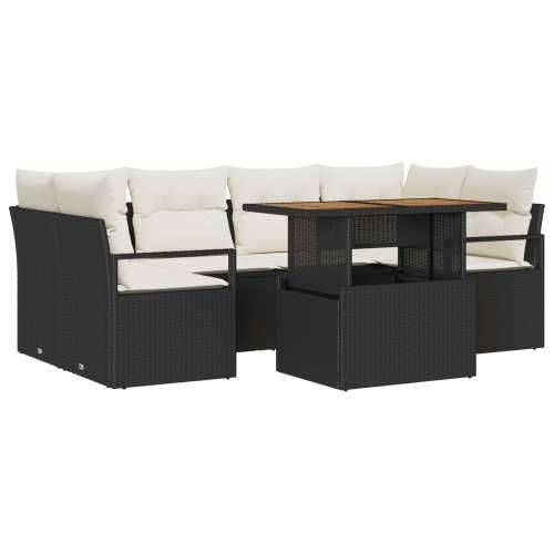 7-dijelni vrtni set sofe s jastucima crni poli ratan akacija, 2-sjedalna vrtna sofa s jastucima crni poli ratan Cijena
