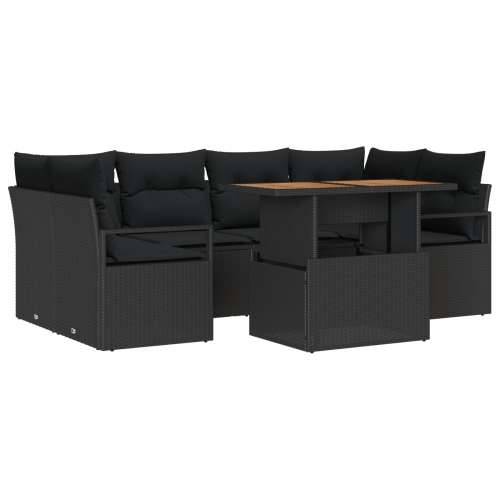 set od 7 kom vrtne sofe s jastučićima crni poli ratan akacija, dvostruka vrtna sofa s jastučićima crni poli ratan Cijena