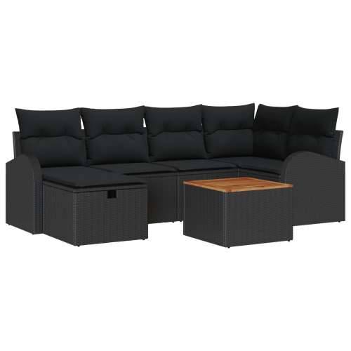 set od 7 baštenskih sofa s jastučićima crni poli ratan, sofa za dvije osobe s pohranom i jastučićima crni poli ratan Cijena