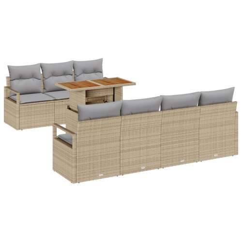 8-dijelni vrtni sofa set s jastučićima bež poli ratan akacija, 2-sjedna vrtna sofa s jastučićima bež poli ratan Cijena