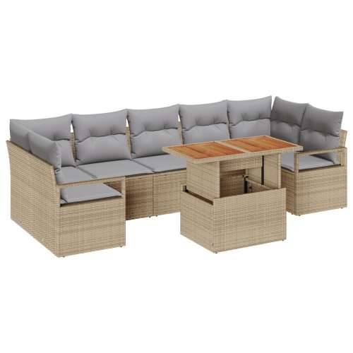 8-dijelni vrtni sofa set s jastučićima bež poli ratan akacije, 2-sjedna vrtna sofa s jastučićima bež poli ratan Cijena