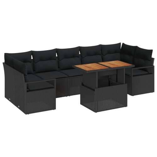 set od 8 dijelova vrtnih sofa s jastučićima crna poli ratan akacija, 2-sjedna vrtna sofa s jastučićima crna poli ratan Cijena