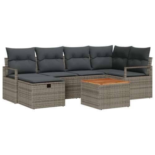 7-dijelni vrtni set sofa s jastucima sivo poli ratan, 2-sjedalo vrtna sofa s pohranom i jastucima sivo poli ratan Cijena