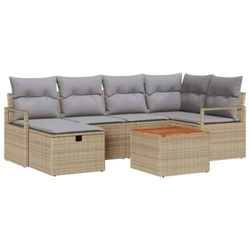 7-dijelni Vrtni Sofa Set sa Jastučićima Bež Poli Ratan, 2-sjedalna Vrtna Sofa sa Skladištem i Jastučićima Bež Poli Ratan Cijena