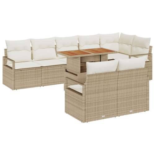 9 dijelni vrtni sofa set s jastučićima bež poli ratan akacija, 2-sjedalna vrtna sofa s jastučićima bež poli ratan Cijena