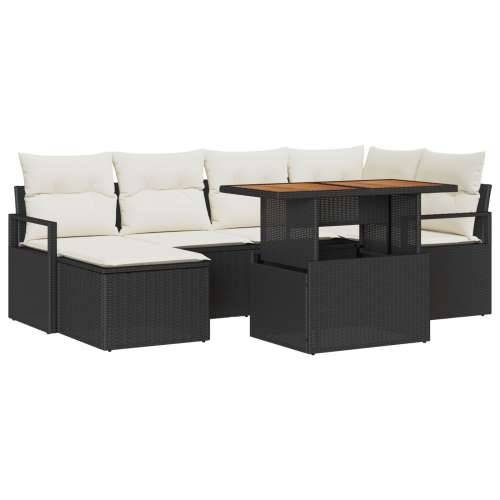 Set Vrtnih Sofa od 7 Dijelova s Jastučićima Crni Poli Ratan Acacia, 2-Sjedala Vrtni Sofa s Jastučićima Crni Poli Ratan Cijena