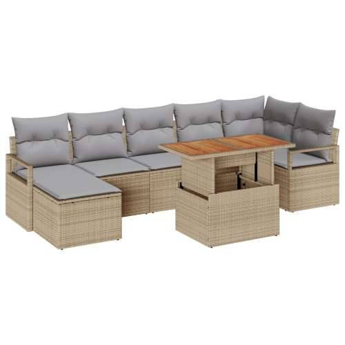 8 dijelni set sofa za vrt s jastucima bež poli ratan akacija, 2-sjedna sofa za vrt s jastucima bež poli ratan Cijena