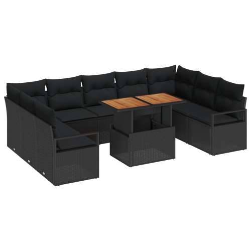 set od 10 komada vrtnih sofa s jastučićima crni poli ratan acacija, dvosjedna vrtna sofa s jastučićima crni poli ratan Cijena