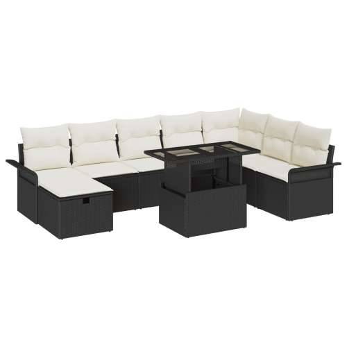 9-dijelni vrtni sofa set s jastučićima - Crni poli ratan, 2-sjedni vrtni sofa s pohranom i jastučićima - Crni poli ratan Cijena