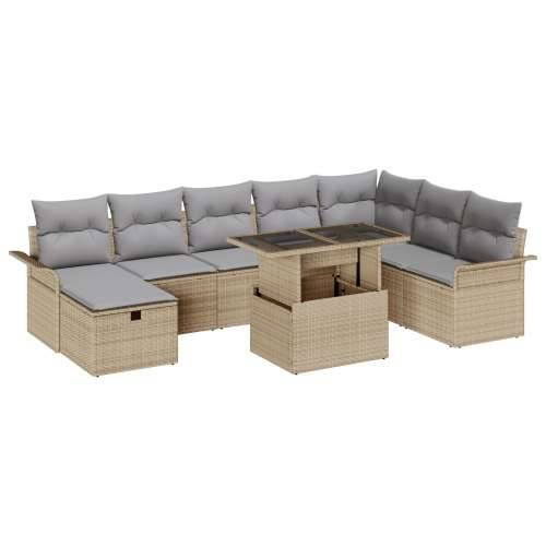 9-dijelni Vrtni Sofa Set sa Jastučićima Bež Poli Ratan, 2-sjedalni Vrtni Sofa sa Skladištem i Jastučićima Bež Poli Ratan Cijena