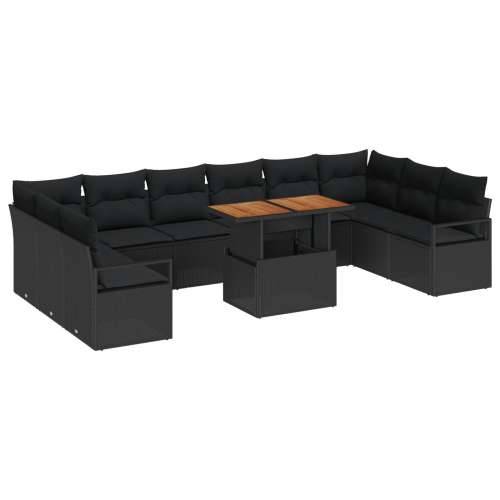 Set vrtne sofe s jastučićima Crna ratan akacija, 2-sjedalna vrtna sofa s jastučićima Crna ratan Cijena
