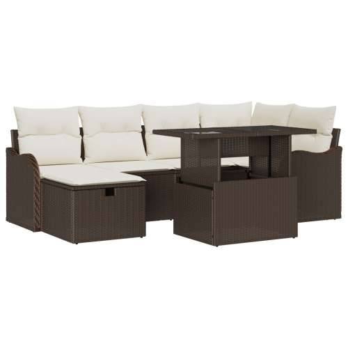 7-dijelni vrtni sofa set s jastučićima smeđa poli ratan, dvosjed vrtna sofa s skladištem i jastučićima smeđa poli ratan Cijena