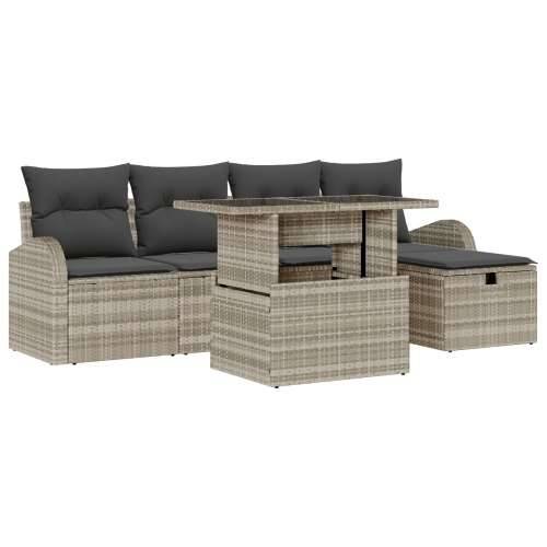 6 dijelni set vrtnih sofa s jastučićima Svjetlosiva Poli ratan Cijena