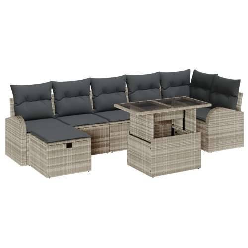 8-dijelni vrtni sofaset s jastučićima svijetlosiva poli ratan, 2-sjedna vrtna sofa s pohranom i jastučićima svijetlosiva poli ra Cijena