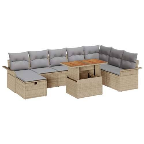 9-dijelni vrtni sofa set s jastučićima bež poli ratan, 2-sjedalna vrtna sofa s pohranom i jastučićima bež poli ratan Cijena