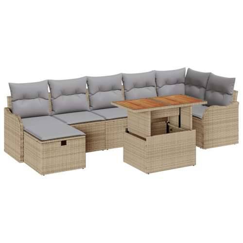 8-dijelni vrtni sofa set s jastučićima u bež poli ratan, 2-sjedna vrtna sofa sa skladištem i jastučićima u bež poli ratan Cijena
