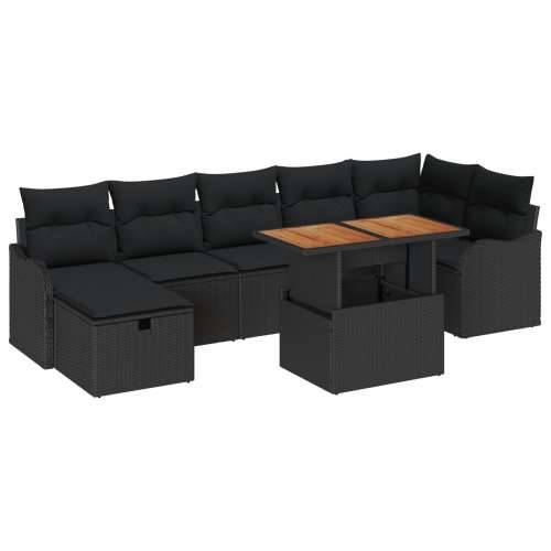 8-dijelni vrtni sofa set s jastučićima, crni poli ratan, 2-sjedna vrtna sofa s skladištem i jastučićima, crni poli ratan Cijena