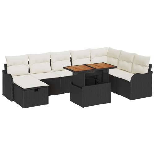 Vrtni sofa set od 9 dijelova s jastucima Crni polyratan, Sofa za vrt s pohranom i jastucima Crni polyratan Cijena