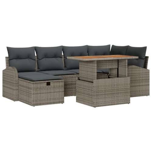 7-dijelni Vrtni Sofa Set s Jastučićima Siva Poli Ratan, 2-sjedalni Vrtni Sofa s Odjeljkom i Jastučićima Siva Poli Ratan Cijena
