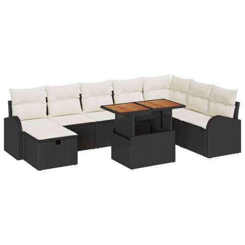 9 komada vrtni sofa set s jastučićima crni poli ratan, 2-sjedna vrtna sofa s pohranom i jastučićima crni poli ratan Cijena