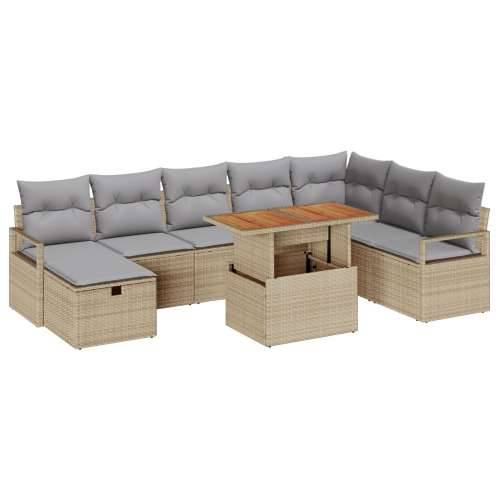 9-dijelni Vrtni Sofa Set s Jastučićima Bež Poli Ratan, 2-sjedni Vrtni Sofa s Pohranjivanjem & Jastučićima Bež Poli Ratan Cijena
