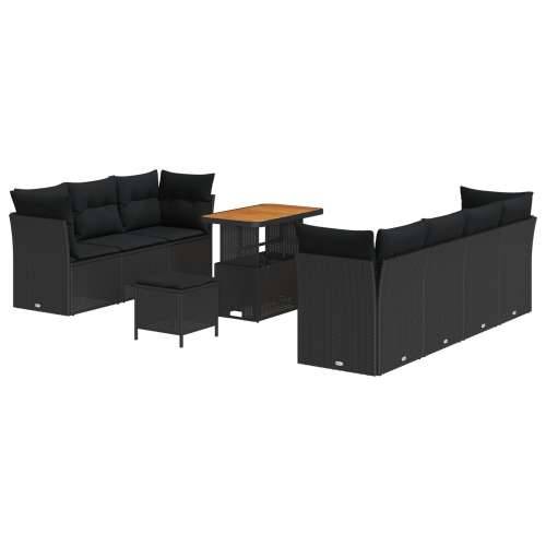 Vrtna garnitura - 10-dijelni set vrtnih sofa s jastukom crni poli ratan akacija, 3-dijelni set vrtne blagovaonice s jastucima cr Cijena